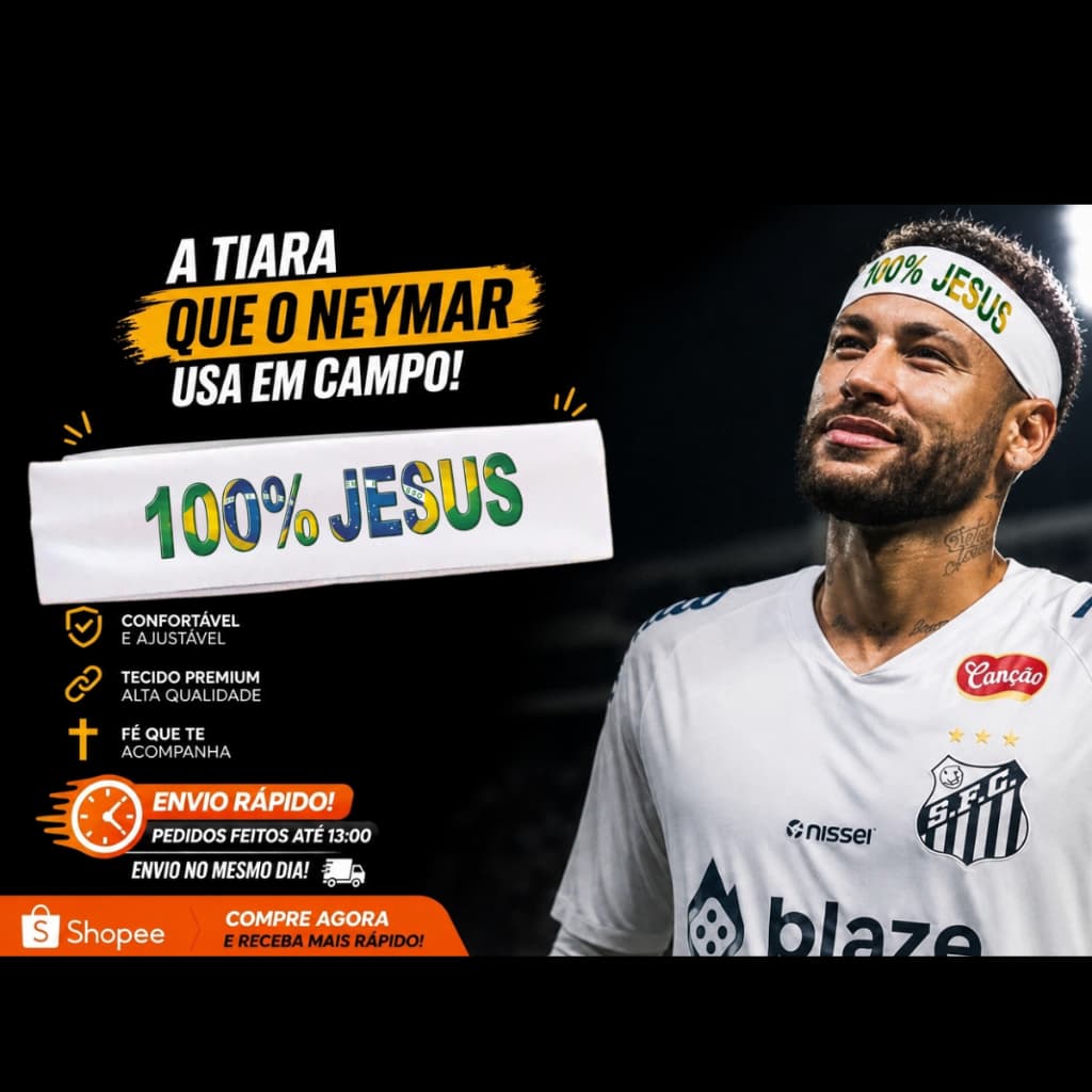 KIT 10 Faixa Neymar 100% Jesus Branca - Copa do Mundo - Tiara Neymar - Costura reforçada