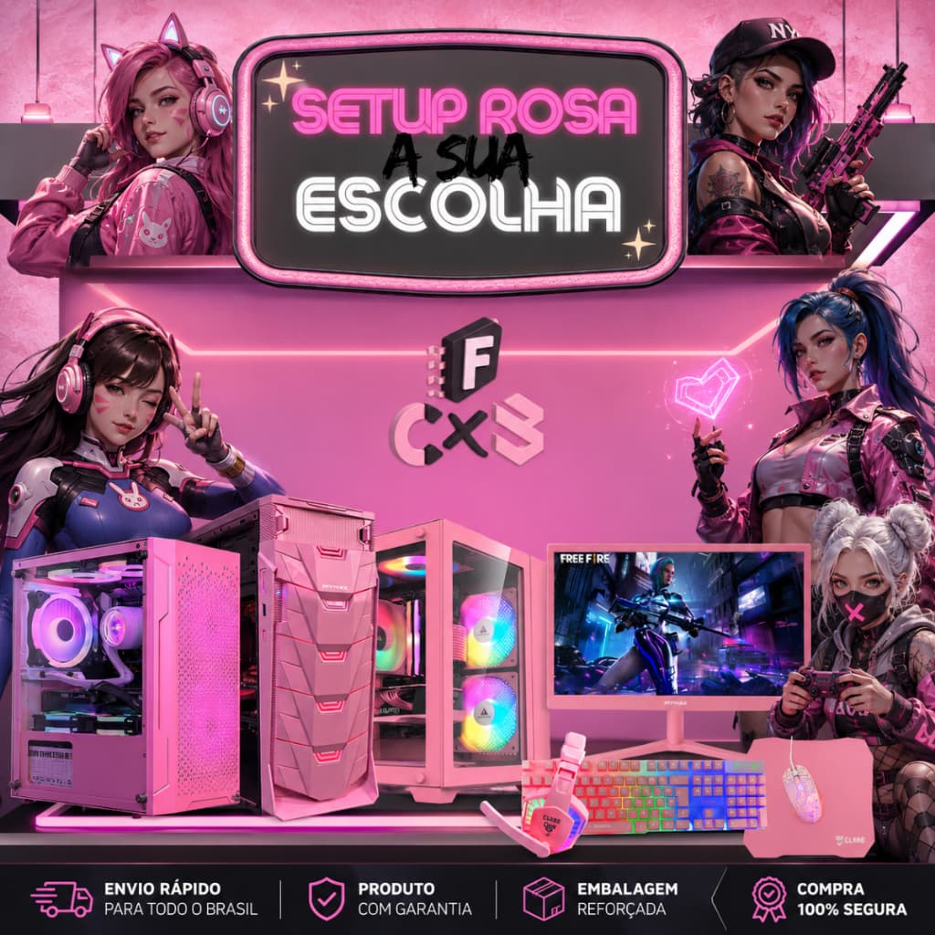 PC Rosa Completo i7 6° +  16gb, Ssd 480gb + GTX1650 4gb + Monitor + Combo Gamer Rosa