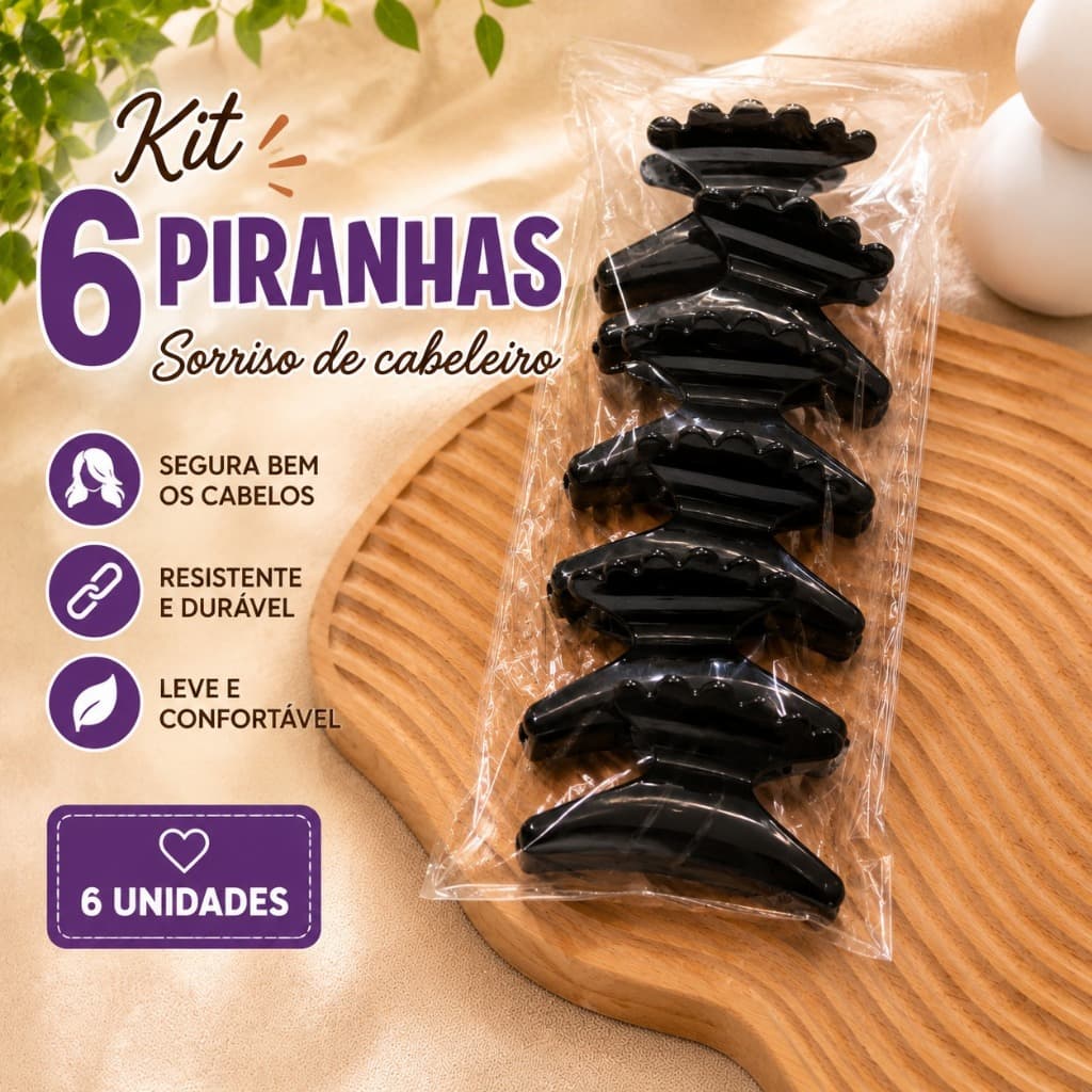 6 Unidades Piranha Sorriso Preta Profissional Cabeleireiro Separar Cabelo Grande Tiktok