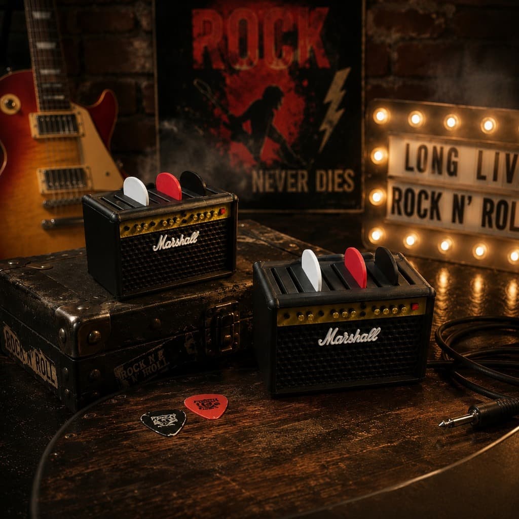 Porta Palhetas Guitarra e Violão Amplificador Caixa de Som Miniatura | Organizador para 9 Palhetas | Decoração Músicos