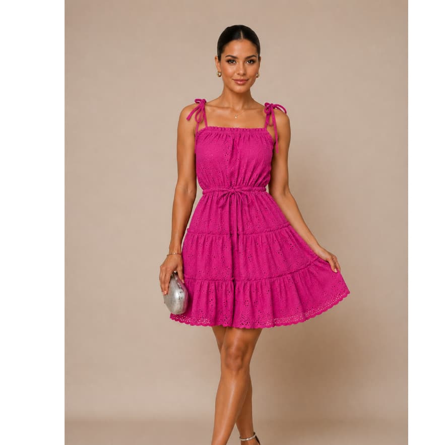 Vestido feminino de alça bordado regulável - Sofia