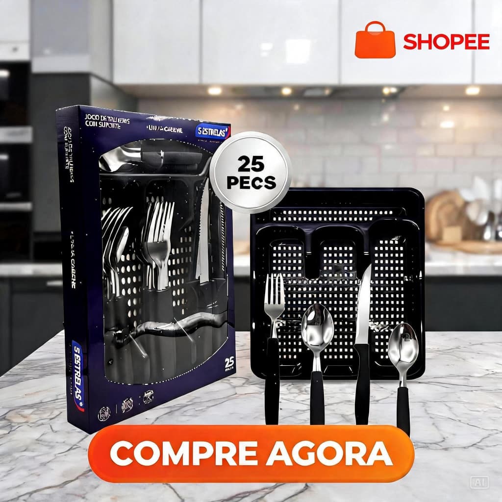 Jogo de Talheres 25 Peças Cabene com Suporte de Gaveta Preto - TAMARA BRESSAN OFICIAL