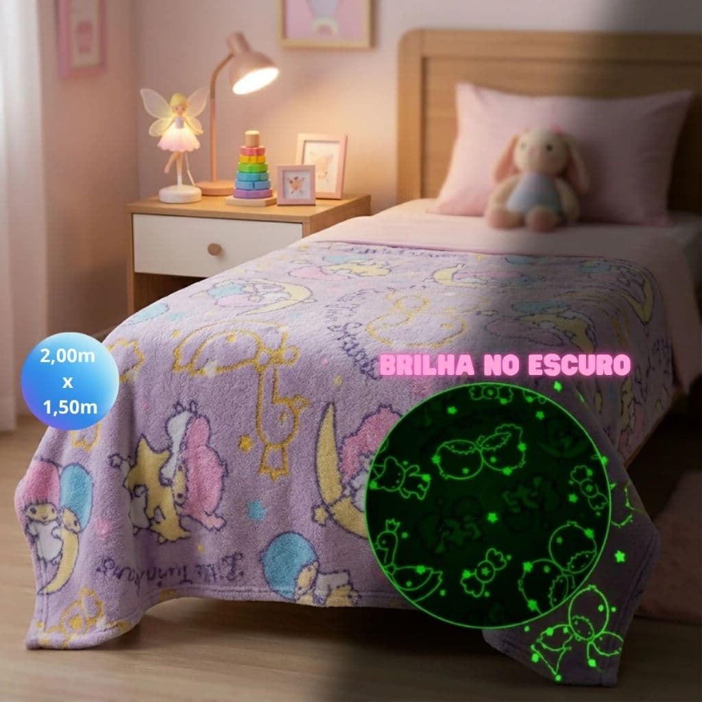 Cobertor Manta Solteiro Infantil Brilha No Escuro 2x1,50 mt Mantinha Em Microfibra Neon Menina Menino Neutro