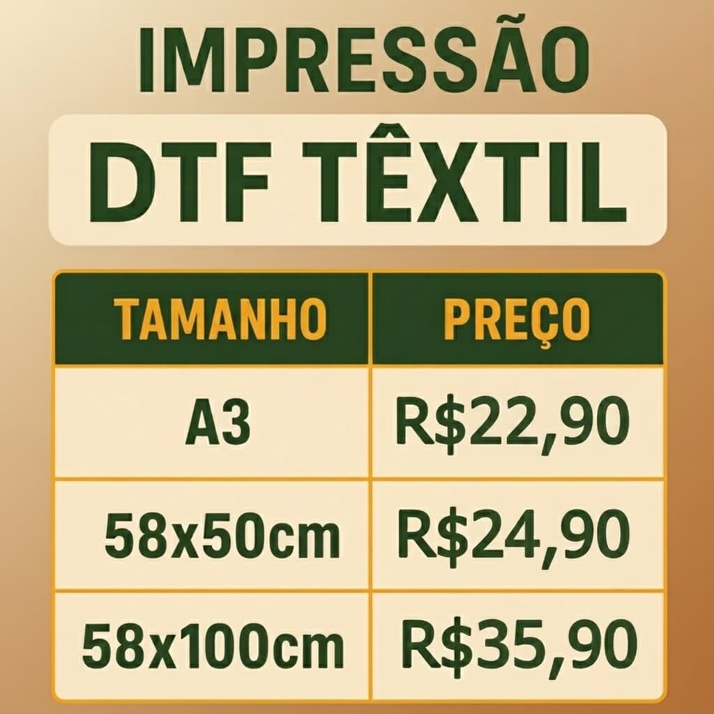 Impressão DTF Têxtil por Metro – A3, 58x50cm e 58x100cm | QUALIDADE DE IMPRESSÃO PREMIUM