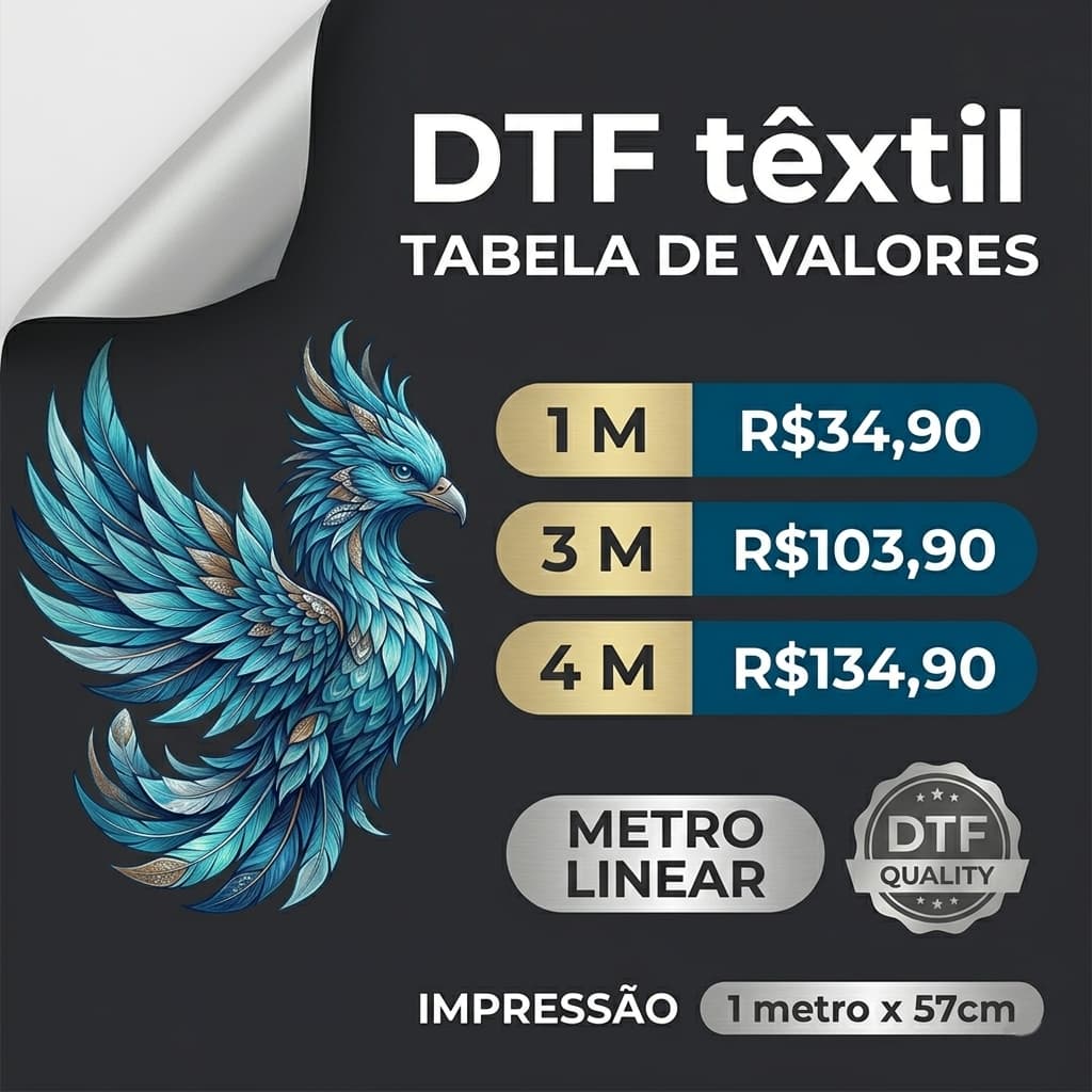 Impressão Personalizada DTF têxtil - 57cm x 100cm -1 metro (mínimo 1 metro)