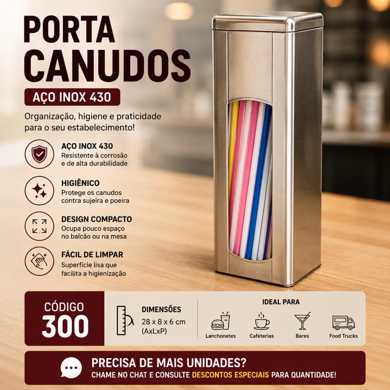Porta Canudos Inox 430 para Balcão e Mesa | Organizador Profissional | Mais Peças com Desconto no Chat
