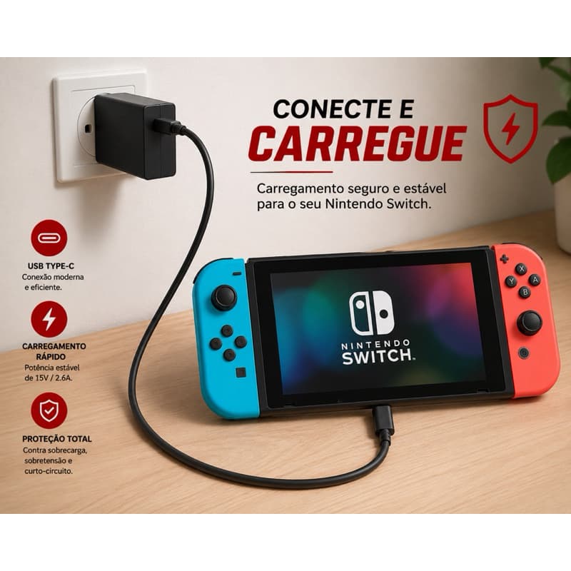 Carregador USB-C 15V para Console Portátil e Base Dock