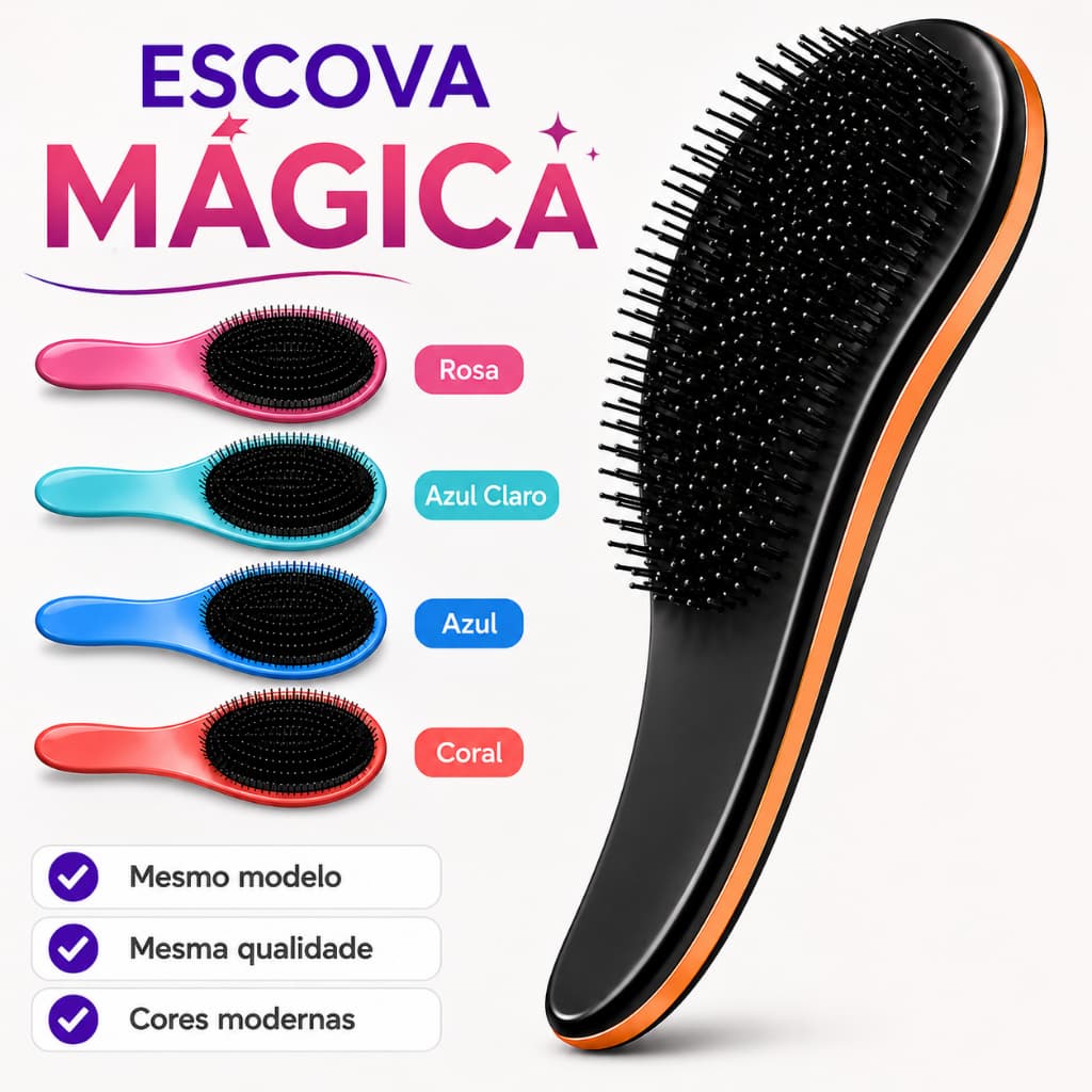 Escova Desembaraçadora Mágica para Cabelo e Apliques, Anti-quebra e Anti-frizz, Cores Variadas
