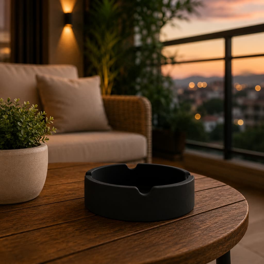 Cinzeiro Decorativo Moderno Preto Fosco | Minimalista | Resistente e Fácil de Limpar | Mesa, Varanda e Área Gourmet