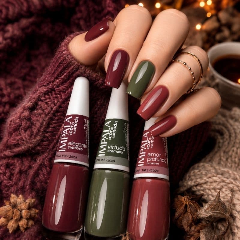 Kit 3 Esmaltes Impala Cremoso A Cor da Sua Moda – Elegante + Virtude + Amor Profundo 7,5ml