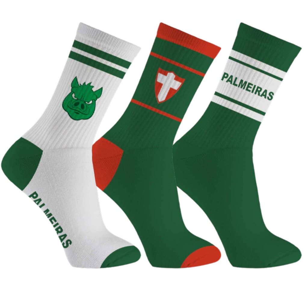 Kit 3 Pares Meia Esportiva Masculina Running Bike Gym Palmeiras