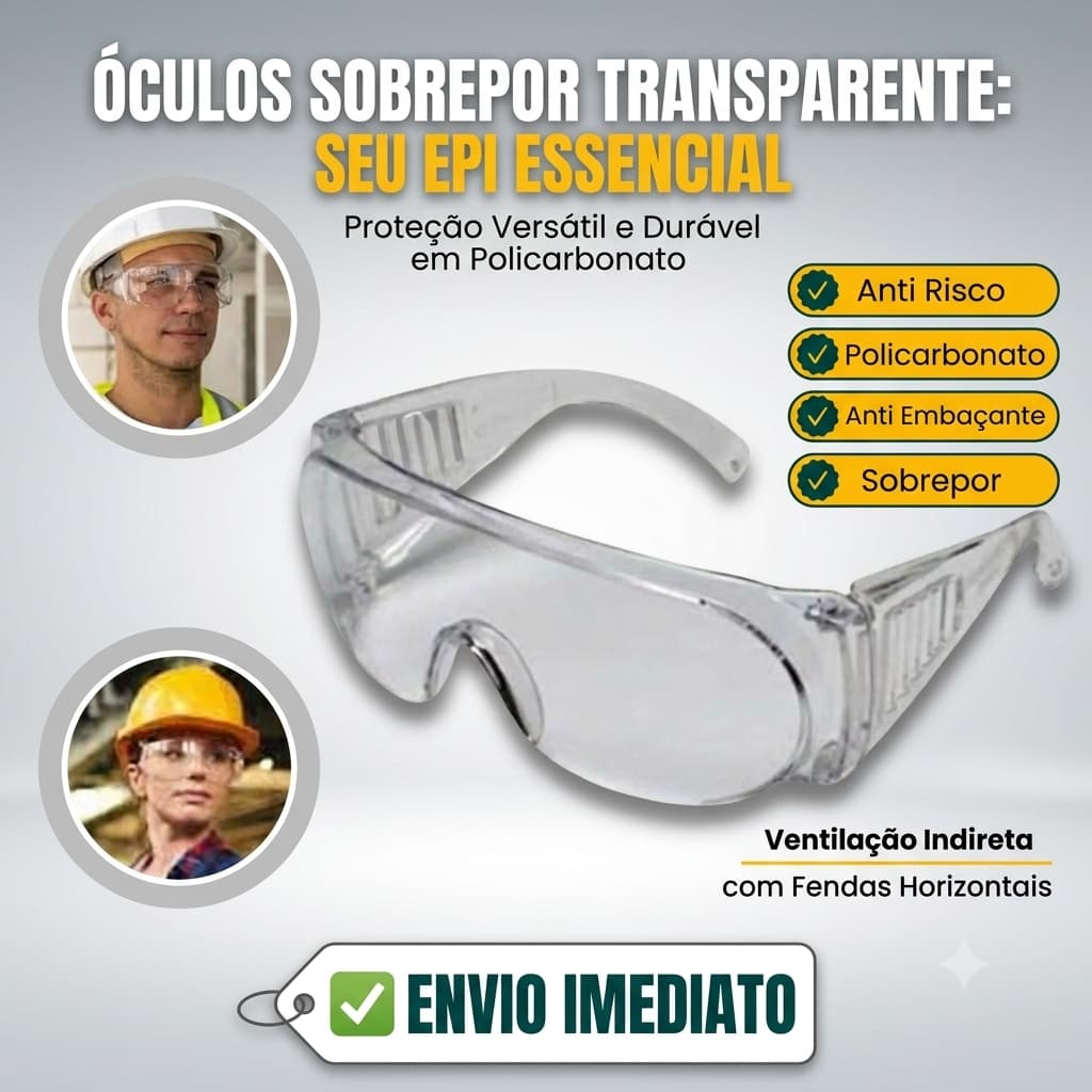 Kit 2 Und Oculos P/Sobrepor ao de Grau Epi Segurança Proteção Uv Ca Cipa Proteção Pessoal
