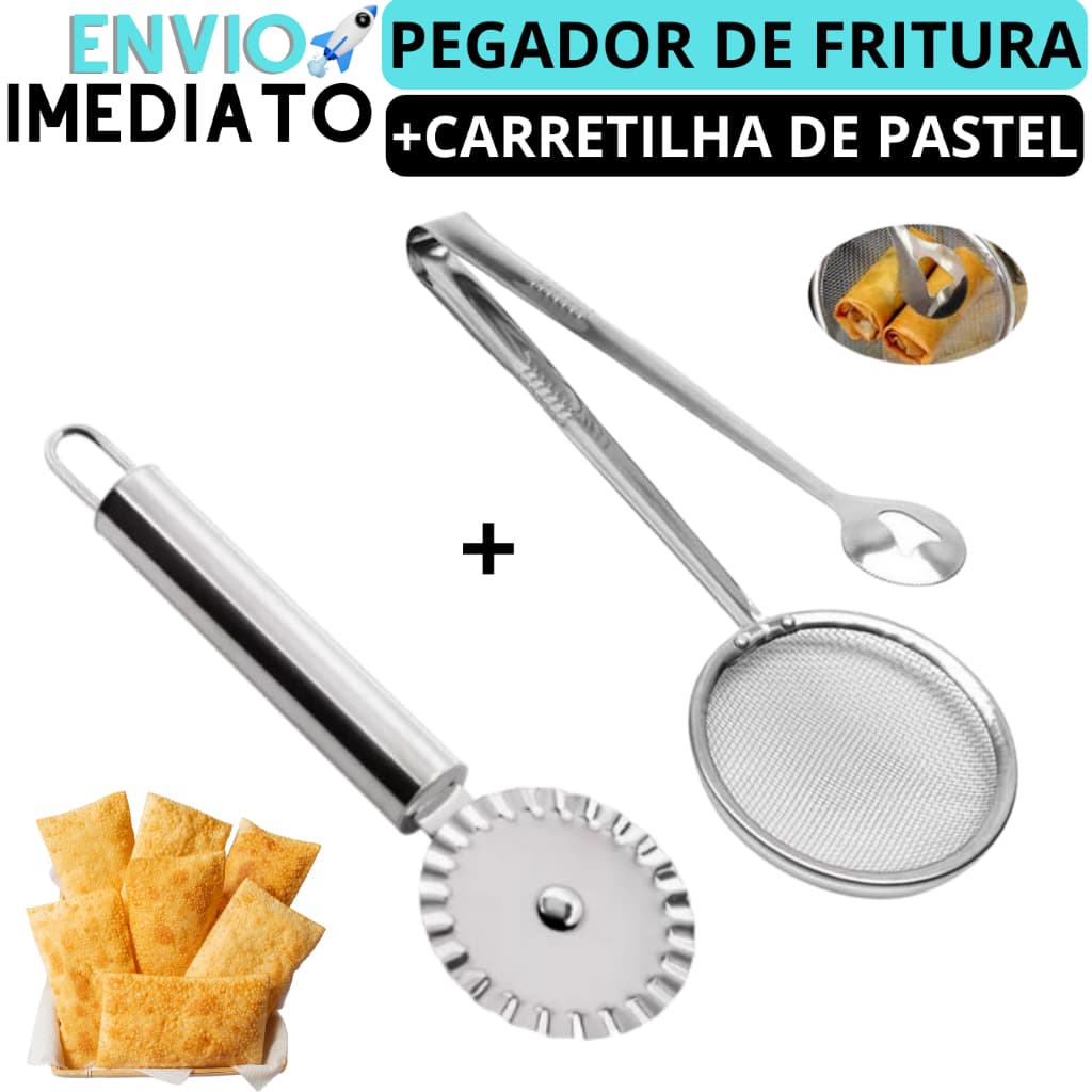 Kit Pastel Carretilha Corta E Fecha Pastel Massas Carretilha de Pastel+ Escumadeira Para Fritura Com Pegador