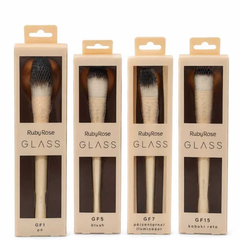 Kit Pincéis Ruby Rose Glass Original 4un GF1 GF5 GF7 GF15 Maquiagem Profissional