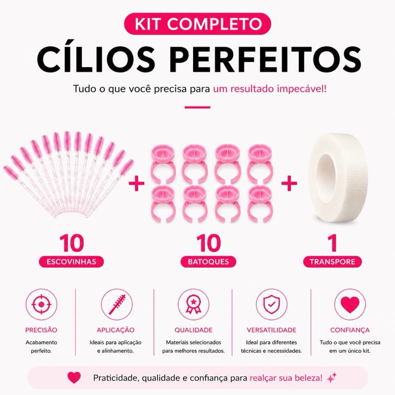 Kit Escovinhas Para Cílios + 10 Batoques + Fita Micropore Lash Designer Use Naton