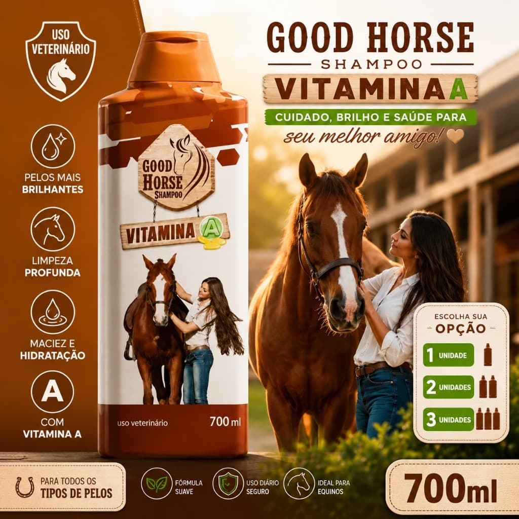 Shampoo Horse 1, 2 ou 3 Unidades Para Cavalo Vitamina A 700ml Original Força Brilho