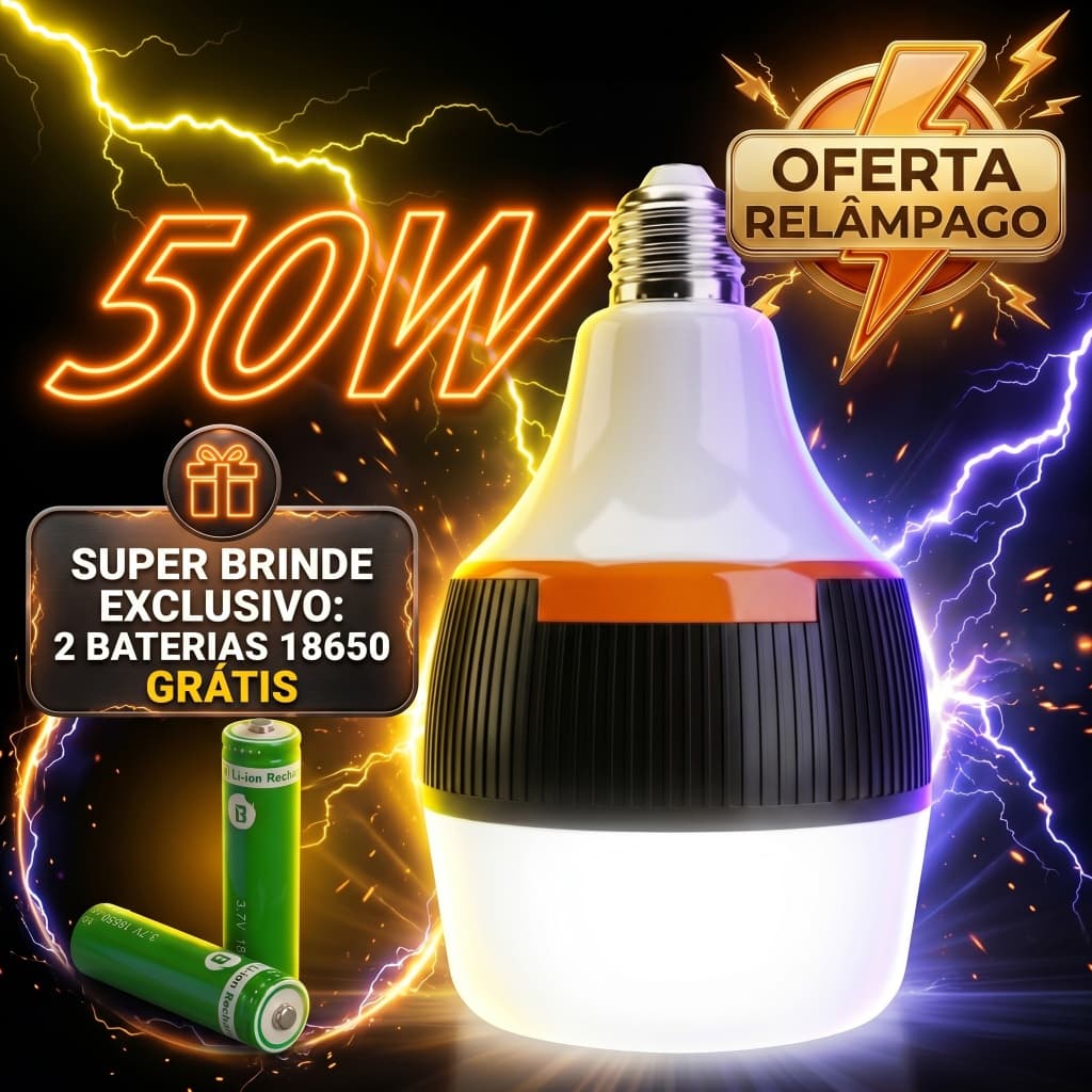 Luz De Emergência 50W Lâmpada De Emergência Para Casa Bivolt E27 Recarregável 6h