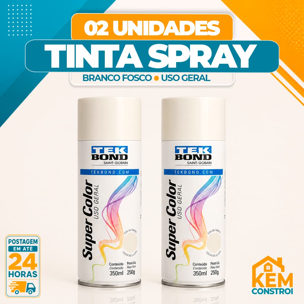 Kit 02 Tinta Spray Tekbond Uso Geral 350ML Branco Fosco Secagem Rápida Alta Performance