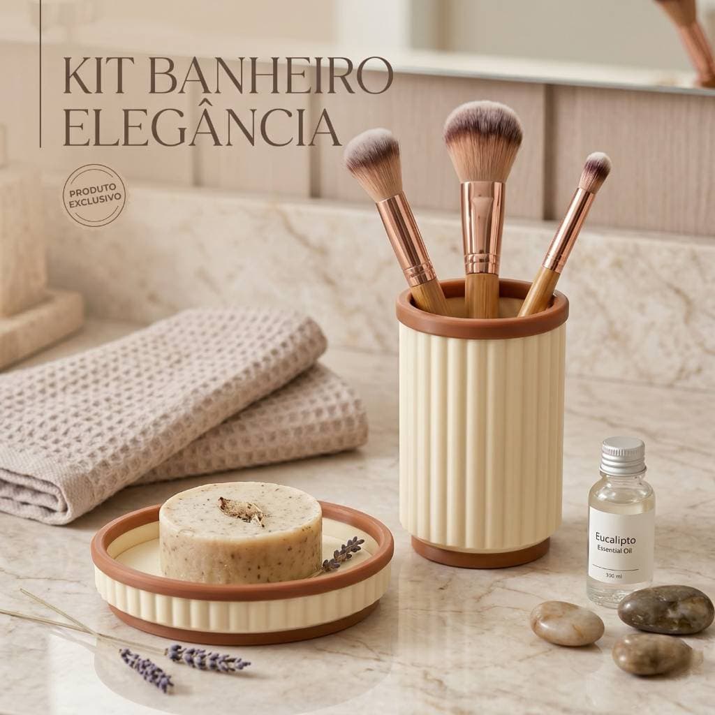 Kit Banheiro Lavabo Luxo Elegância – Porta Escovas e Saboneteira Premium
