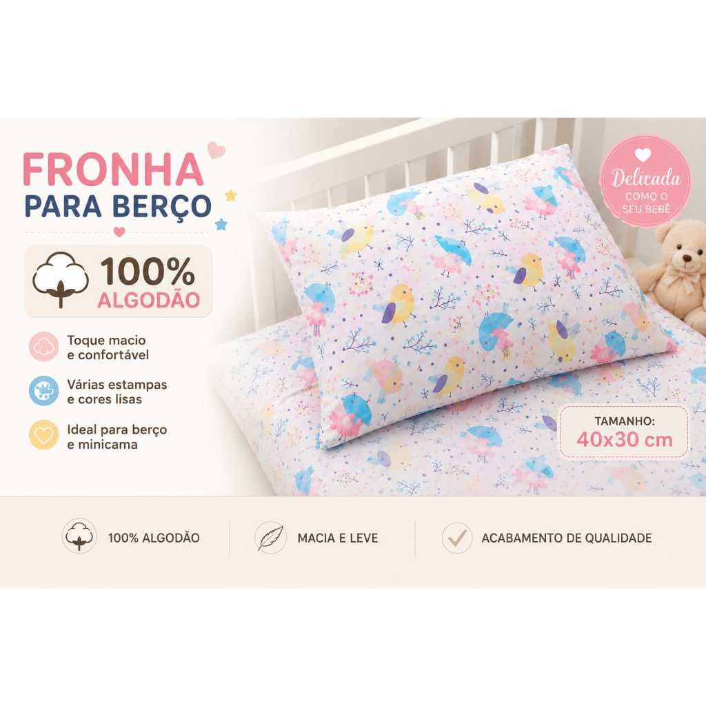 Kit 02 Fronhas Berço 100% Algodão ou Avulsa 40x30 ,Para Travesseiro de Bebê, Infantil 30x40