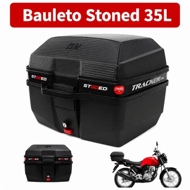 Bauleto Stoned 35L Tracker Baú C/ Kit Fixação Base Universal Moto Resistente Motoboy