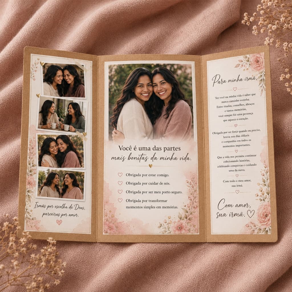 Cartão Presente para Irmã Personalizado com Fotos Aniversário