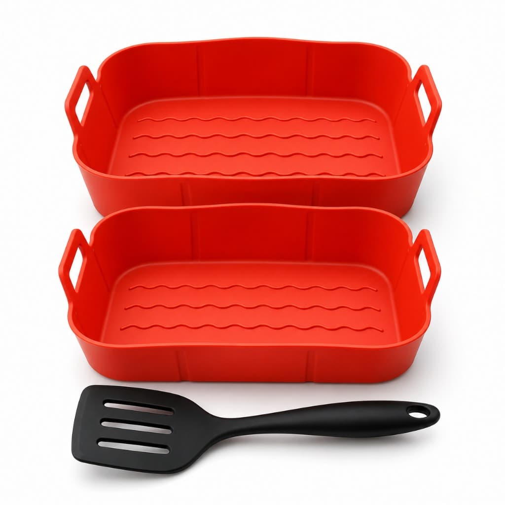 Kit 2 Formas Air Fryer Vermelhas + Espátula Vazada Belakaza