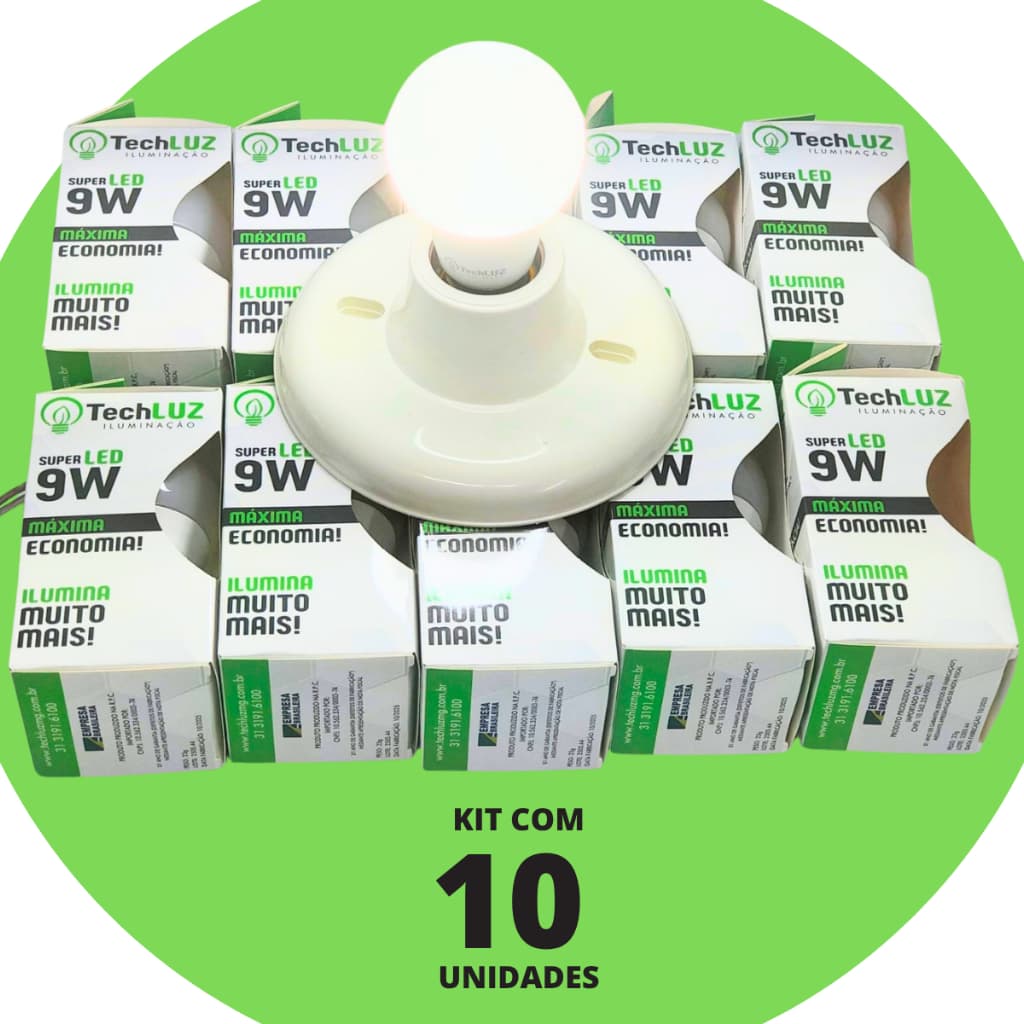 Kit 10 Lâmpadas LED 9W E27 Bivolt 6500K Branca Fria Econômica Alta Durabilidade Econômica