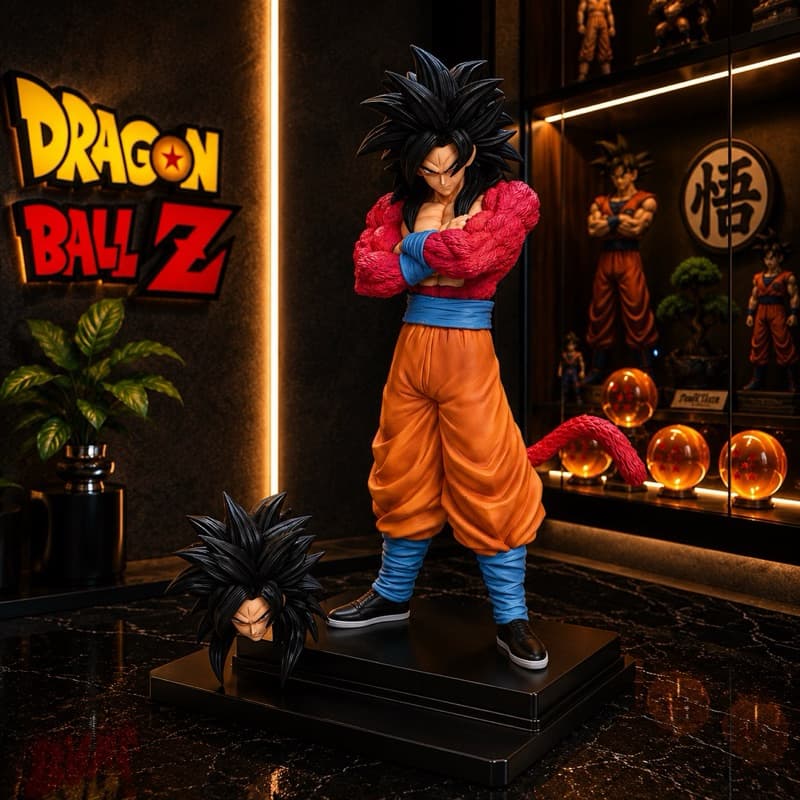 Action Figure Goku Super Sayajin 4 De 30Cm Com Base 2 Cabeças Dragon Ball Z