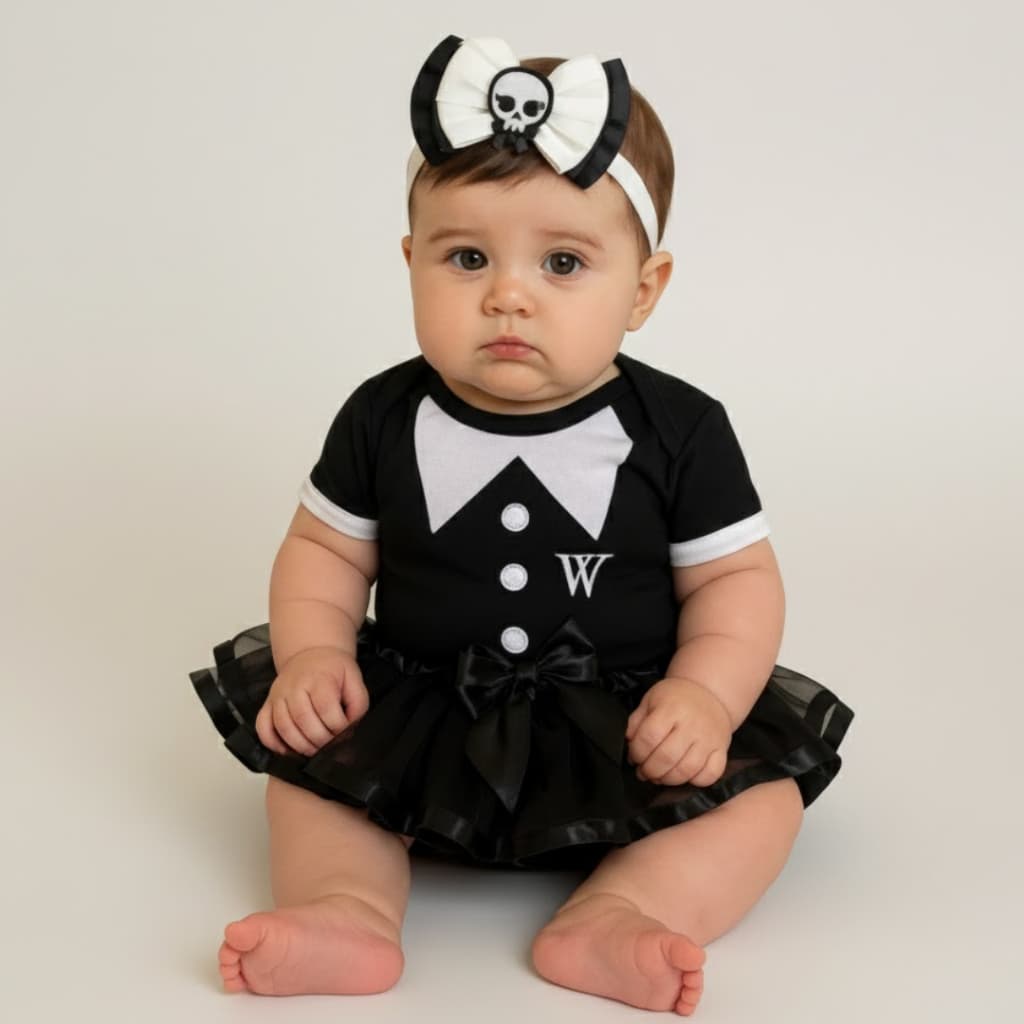 Body Bebê Infantil Menina Mêsversário Temático Da Wandinha Super Confortável Linha Premium 100% Algodão