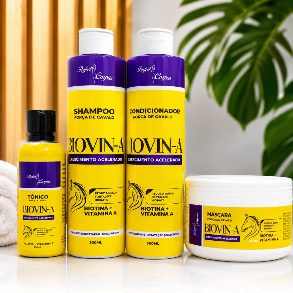 KIT COMPLETO BIOVIN-A FORÇA DE CAVALO – TÔNICO + SHAMPOO + CONDICIONADOR + MÁSCARA