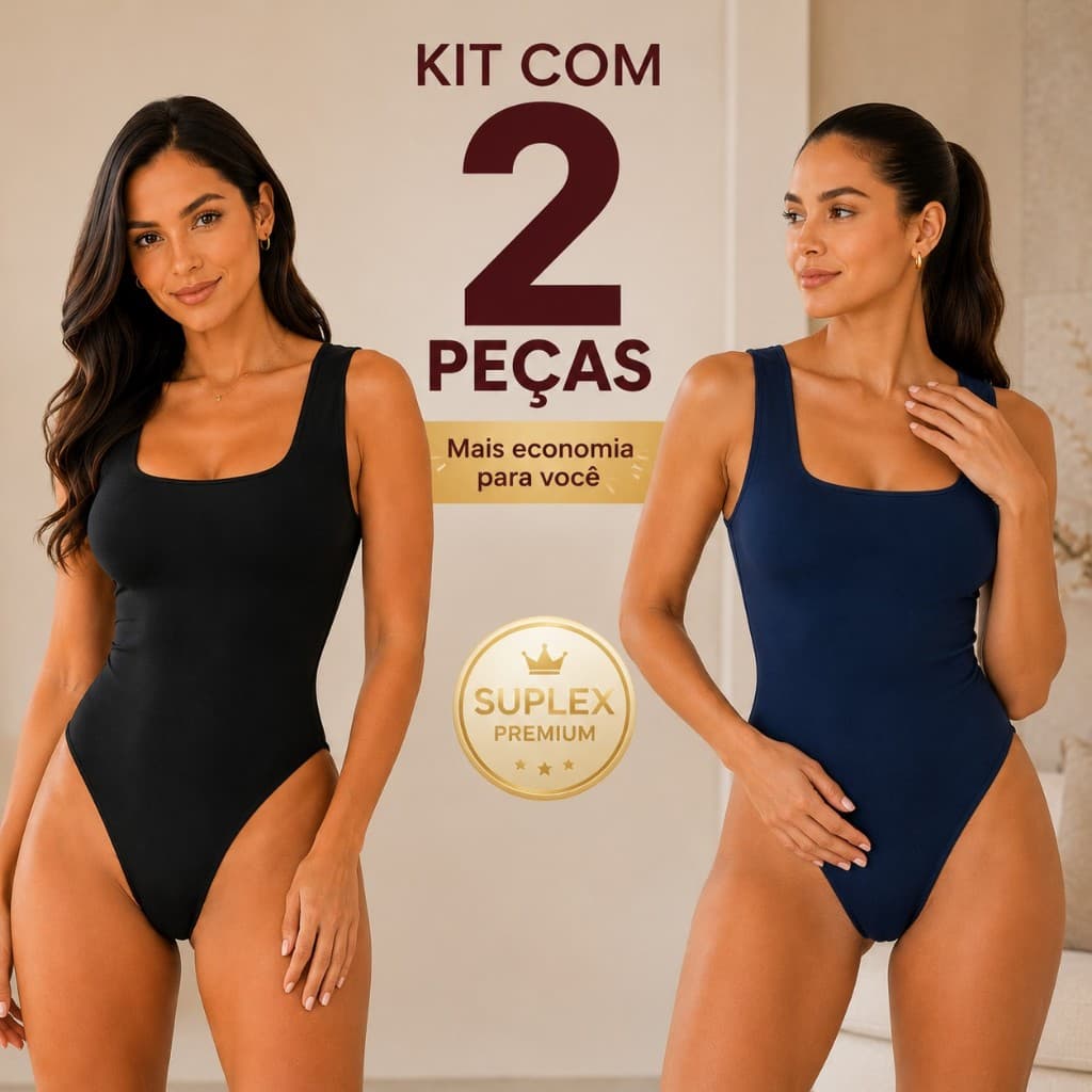 Kit 2 Body Feminino Decote Quadrado Suplex Alça Larga Forro Duplo Modelador Elegante Tamanho Único