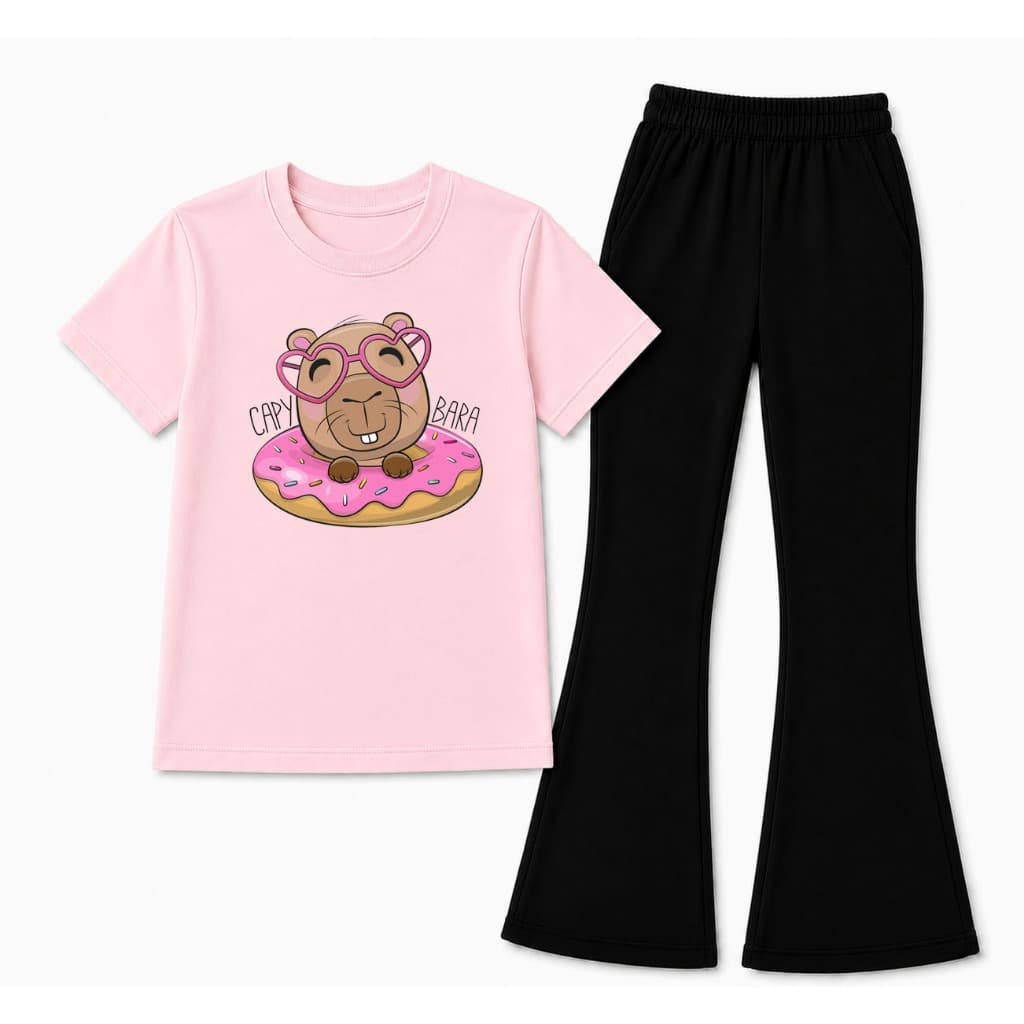 Conjunto Infantil Meninas Camiseta e Calça Flare Moletom Quentinho Volta as Aulas