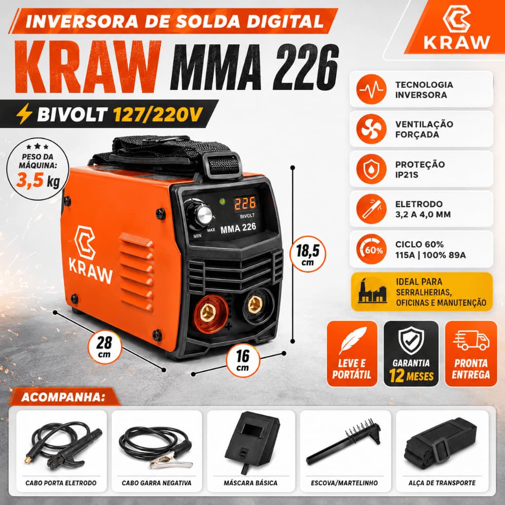 Maquina De Solda Inversora Mini 226 Mma 110v Painel Digital