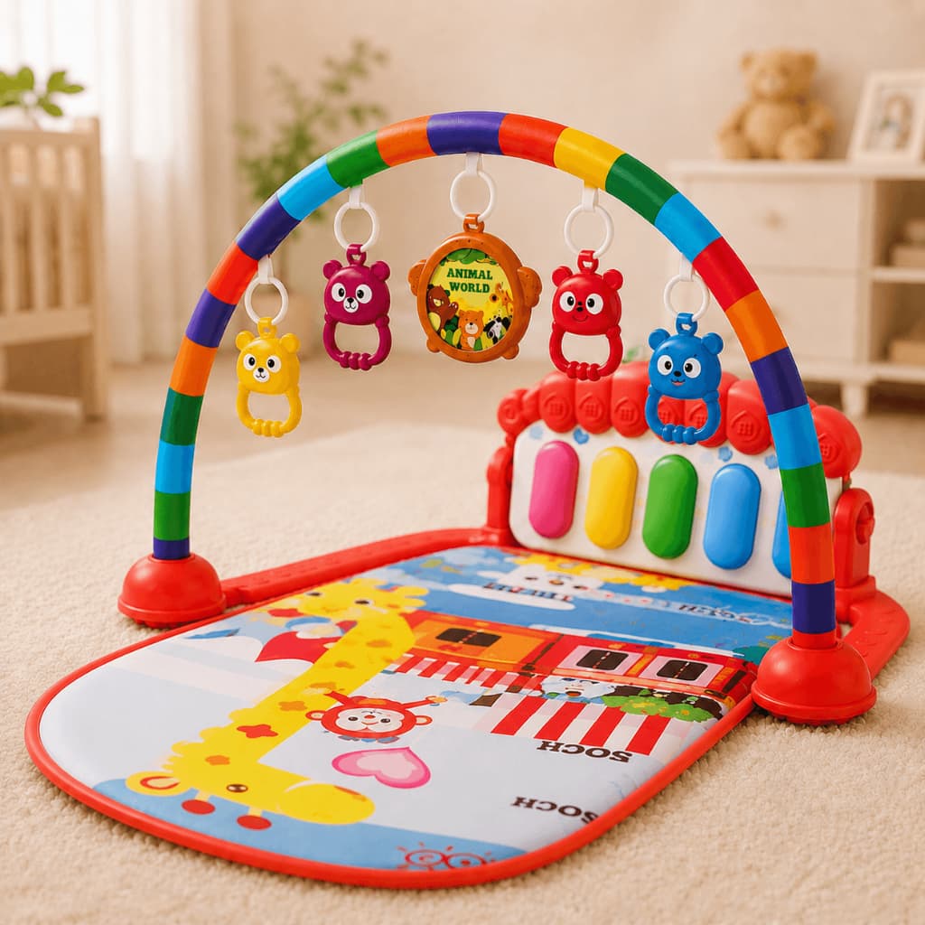 Tapete Musical Girafa Para Bebê Com Piano Interativo Brinquedos Suspensos E Arco De Atividades