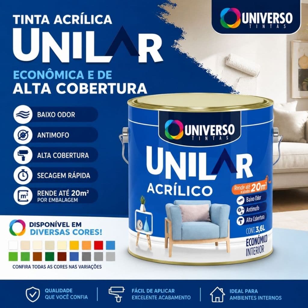 Tinta Acrílica Unilar 3,6L Branco Neve Universo Antimofo Base Água