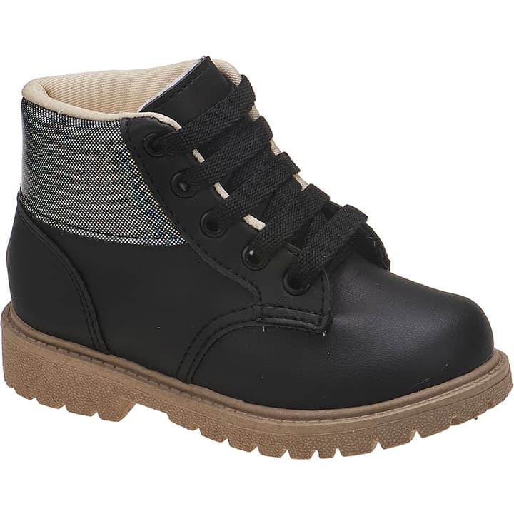 Bota Feminino Infantil Tratorado preto com gliter