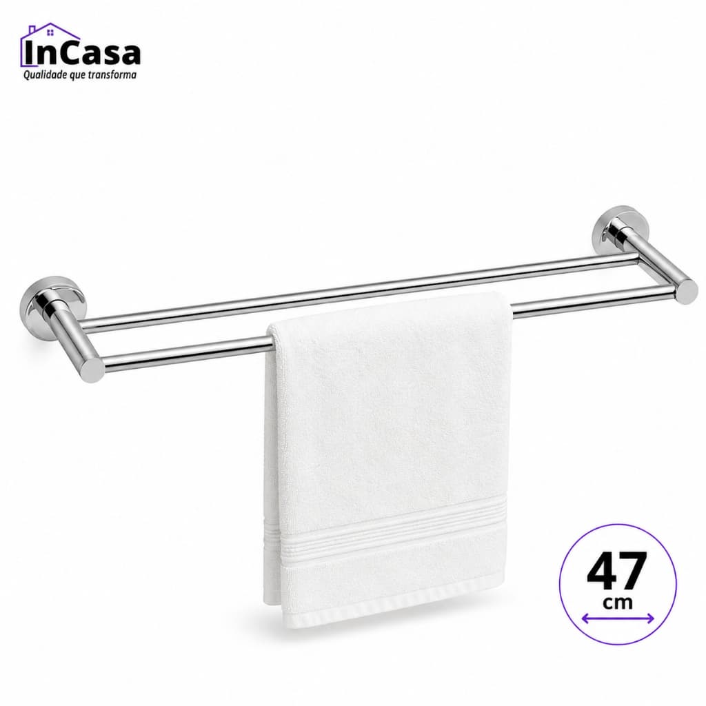 Porta Toalha Duplo Toalheiro Cromado Multiuso Para Banheiro Suporte em Aço Inox