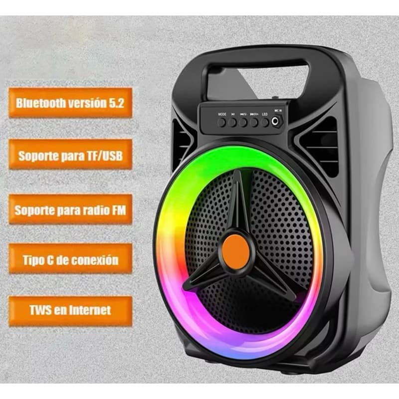 Caixa de Som Bluetooth 2200W PMPO Portatil com LED RGB/Microfone/USB/SD/Aux
