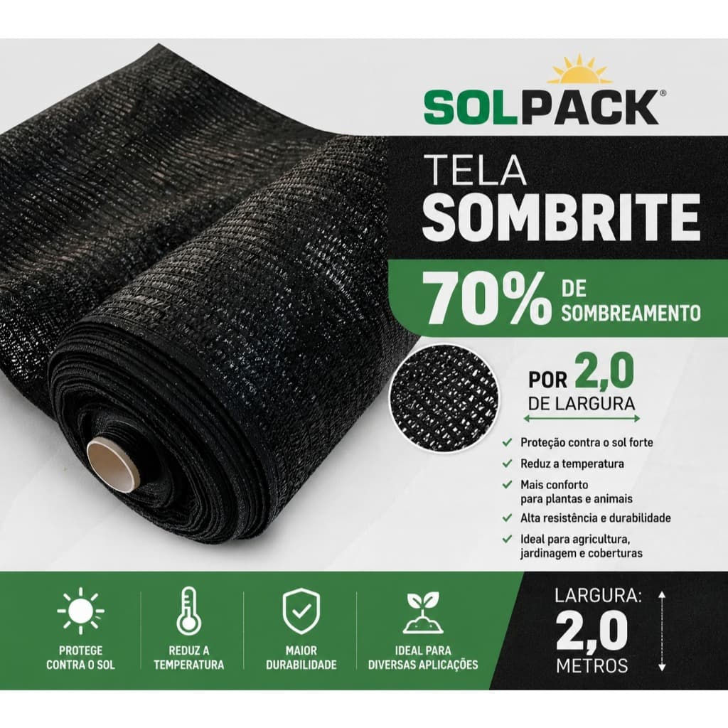 2 METROS TELA SOMBRITE 70% DE SOMBREAMENTO POR 2,0 DE LARGURA SOLPACK