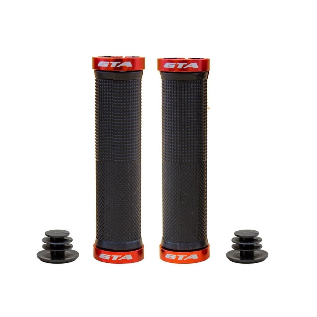 Manopla GTA Rider 130mm Borracha TPR Com Trava Lock On Vermelha Bike MTB BMX