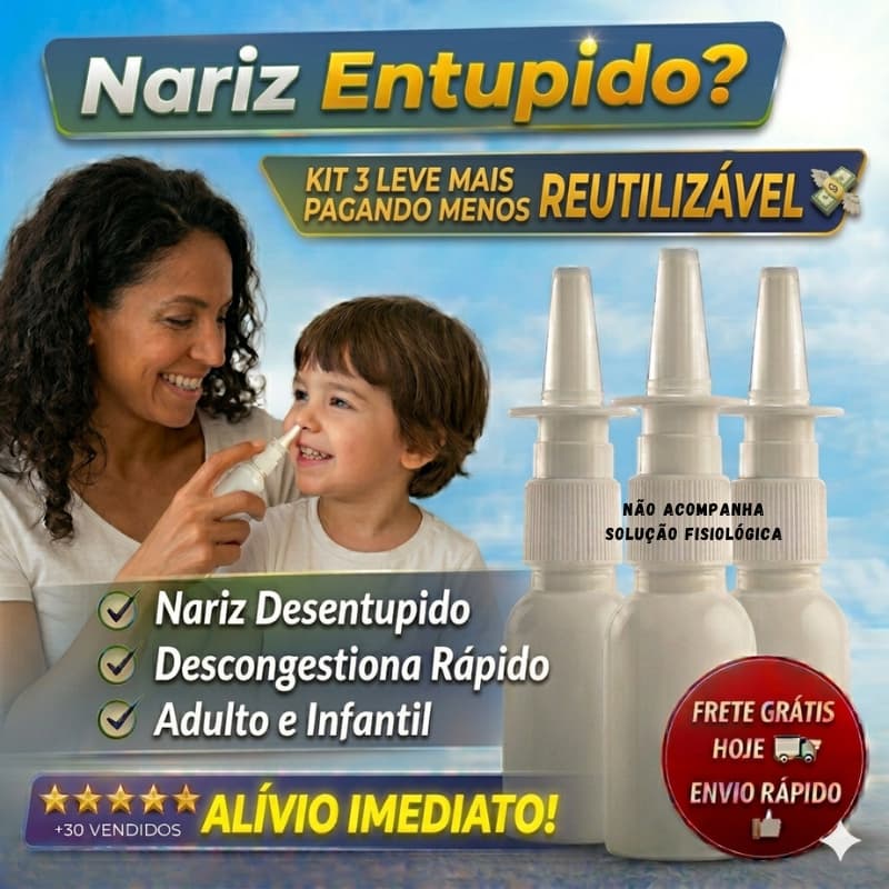 Spray Nasal Reutilizável Antivazamento Limpeza Nariz Entupido Adulto Criança 3 Válvulas + Frascos