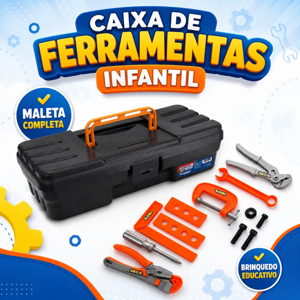Caixa de Ferramentas Infantil Completa com Maleta Brinquedo Educativo Faz de Conta
