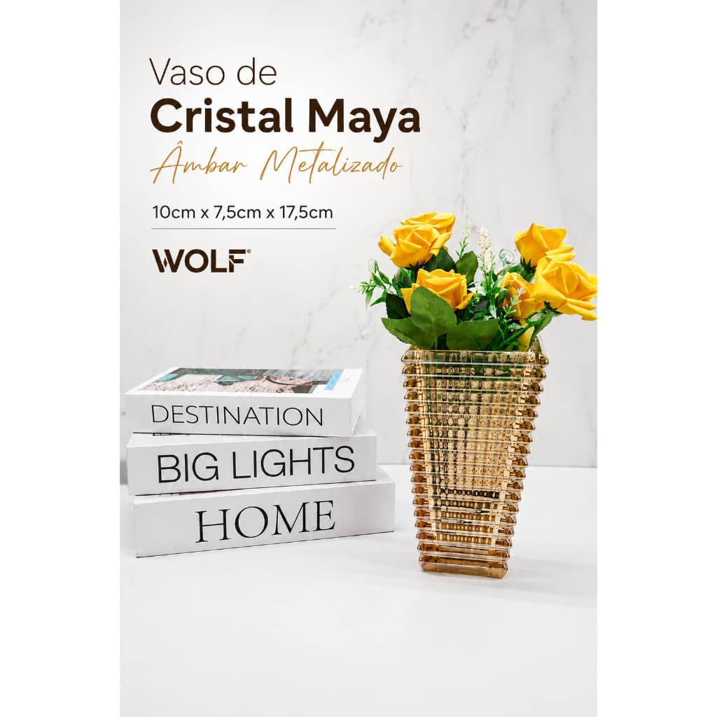 Vaso de Cristal Maya Âmbar Metalizado 10cm x 7,5cm x 17,5cm - Wolff