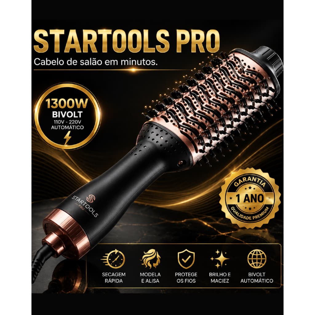 Escova Secadora Cabelo Profissional Bivolt Potente 1300W Modeladora Cacheador Alisadora