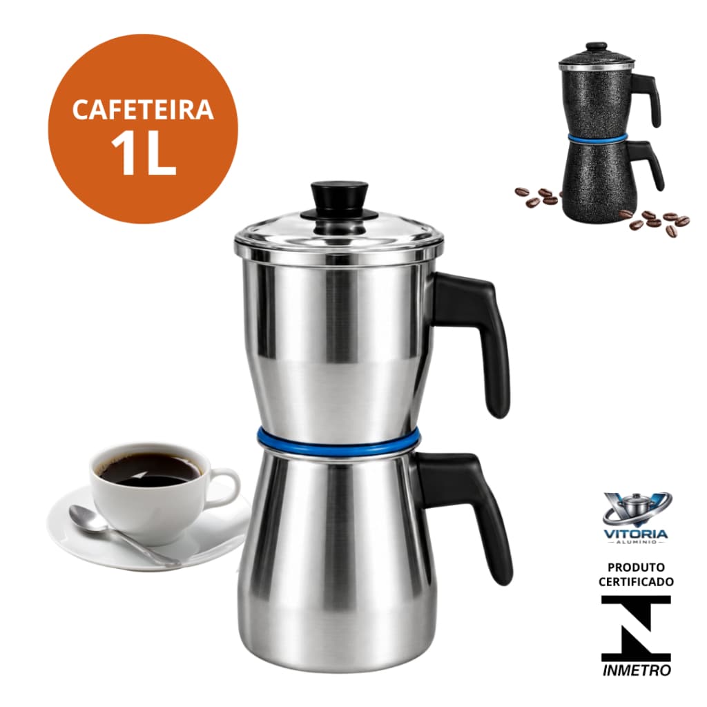 Cafeteira 1L Alumínio Polido e Craqueado