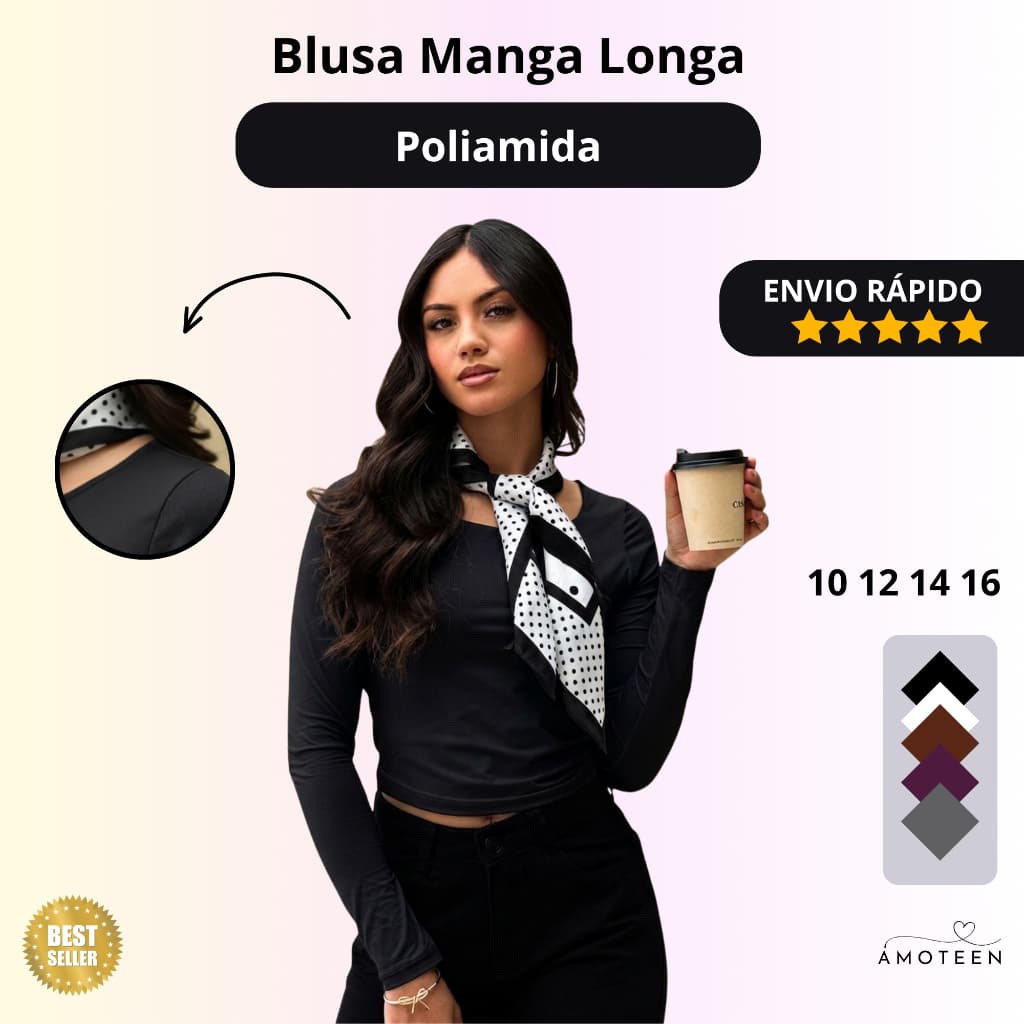 Blusa Basica Poliamida Manga Longa Decote Quadrado Proteção UV Premium Segunda Pele