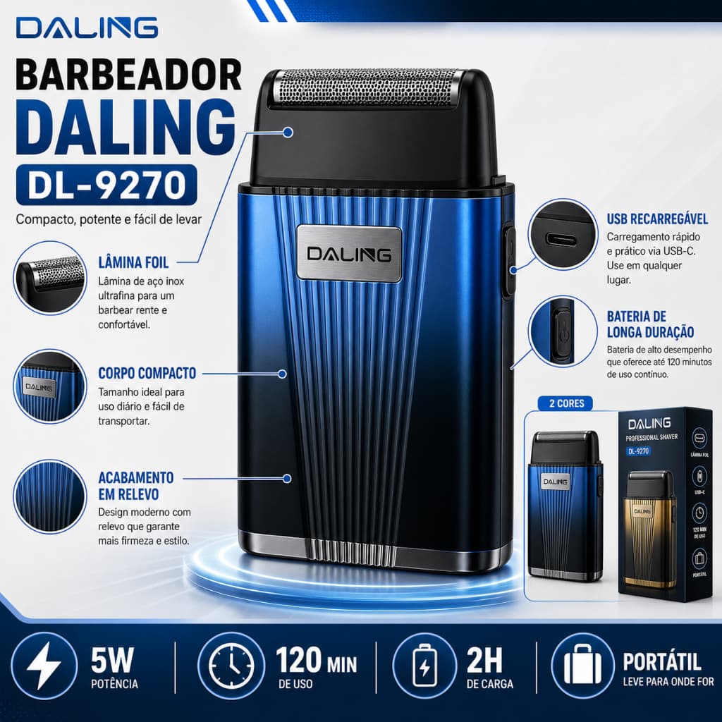 Daling PocketShave DL-9270 – Barbeador Elétrico Portátil Premium