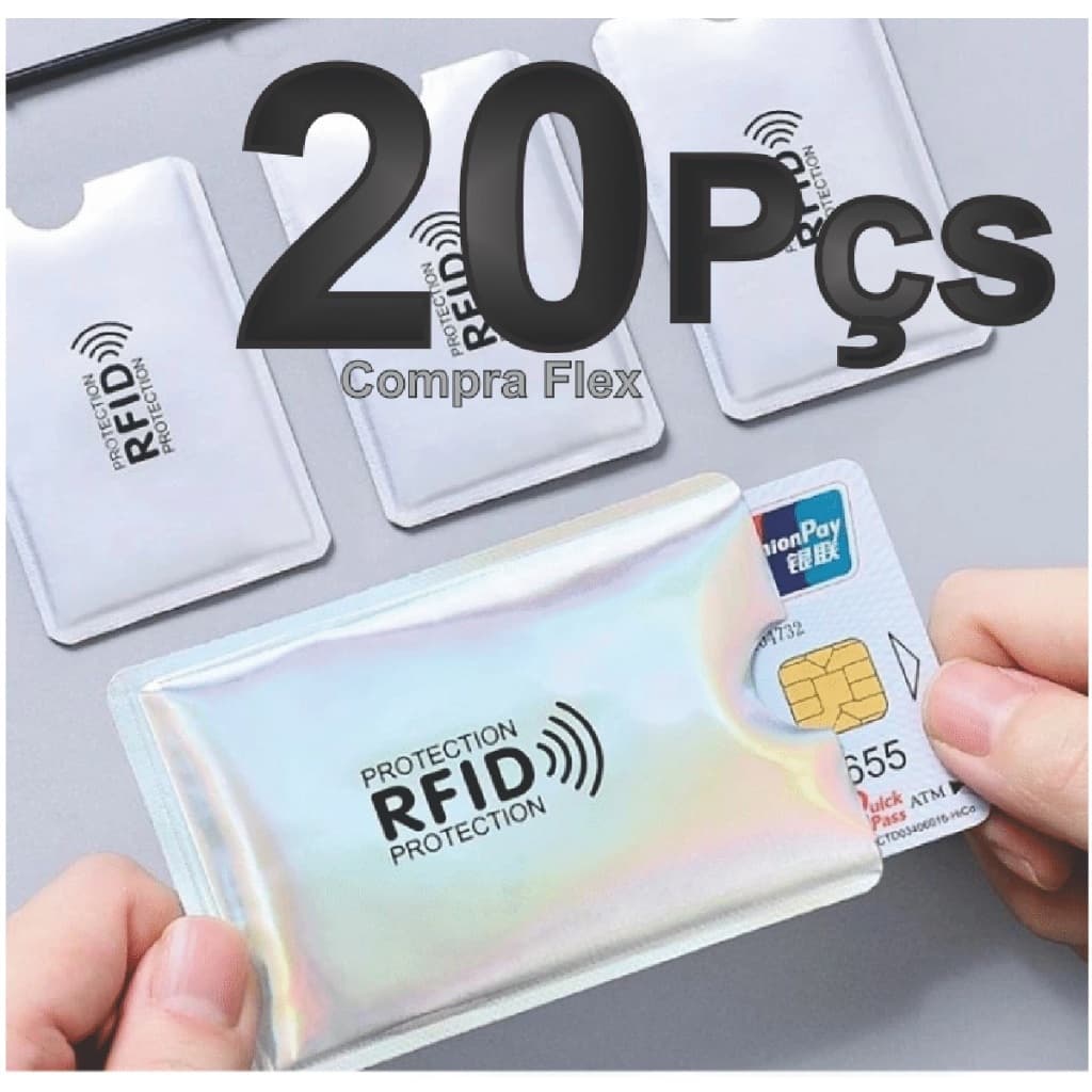 Kit 20 Porta Cartão Prata Anti-furto Capa Protetora Aproximação Contactless RFID NFC Saco Preguiçoso