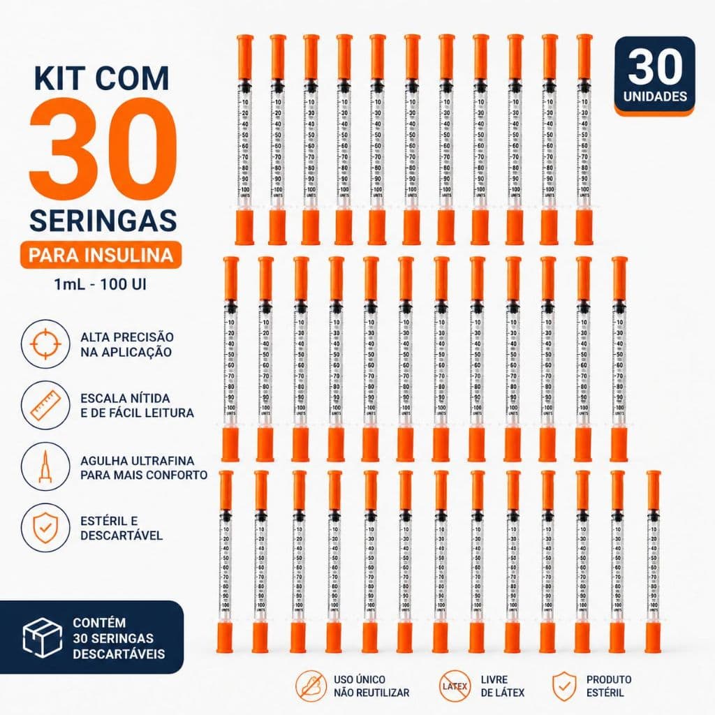 kit 10/20/30 Seringas Insulina 1ml Agulha Ultra Fina 8x0,30